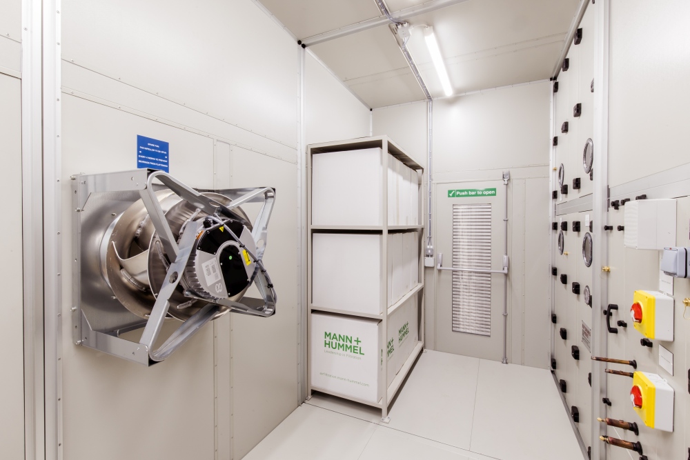 Figure 9: Service Corridor with Spare Fan Rack and Filter Shelving